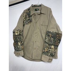 Cabelas Mens 2XL XXL Tan Camo Long Sleeve Button Up Outdoor Shirt Heavy Warm